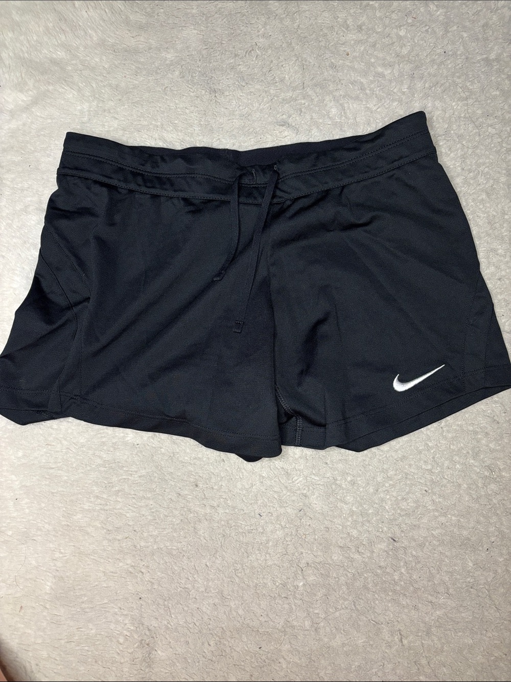Nike Women's Black Dri-Fit Athletic Shorts with White Swoosh